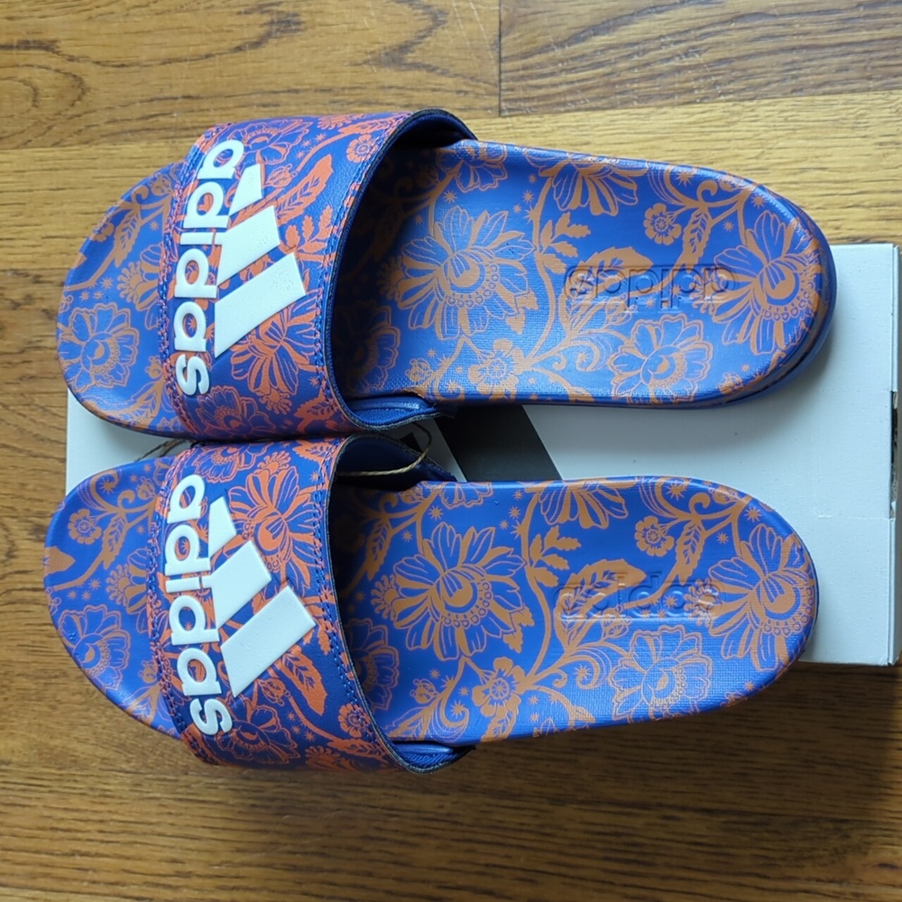 NIB FARM Rio Slide Sandals Adidas Collab Vibrant Blue Floral Women's Size 8 - Picture 9 of 16